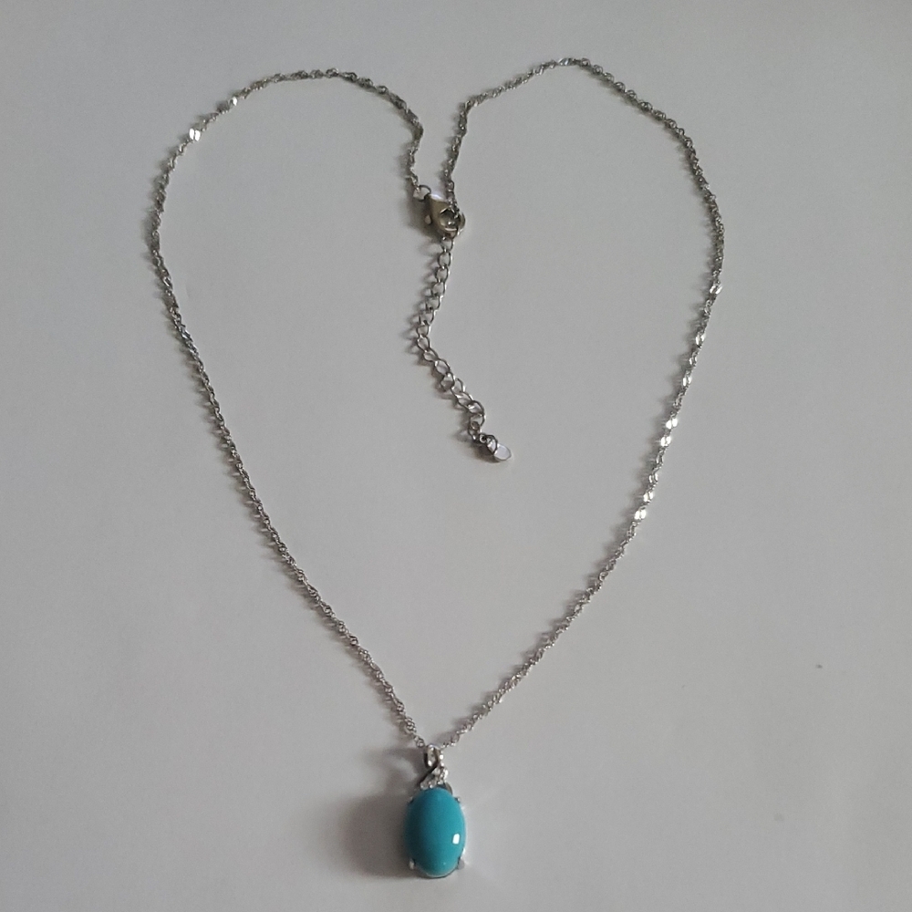 Blue Sleeping Beauty Turquoise Rhodium Over Sterling Silver Pendant & Chain 18"+